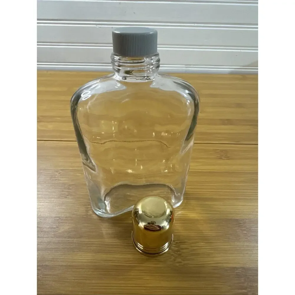 Travel Bar Double Flask Set Gold Caps Textured Brown Case